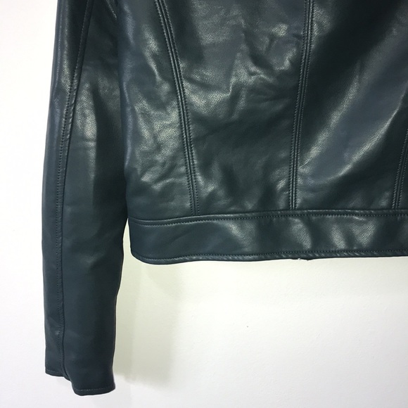 BlankNYC High Collar Vegan Leather Sky Walker Hunter Green Moto Jacket XS - Picture 11 of 16